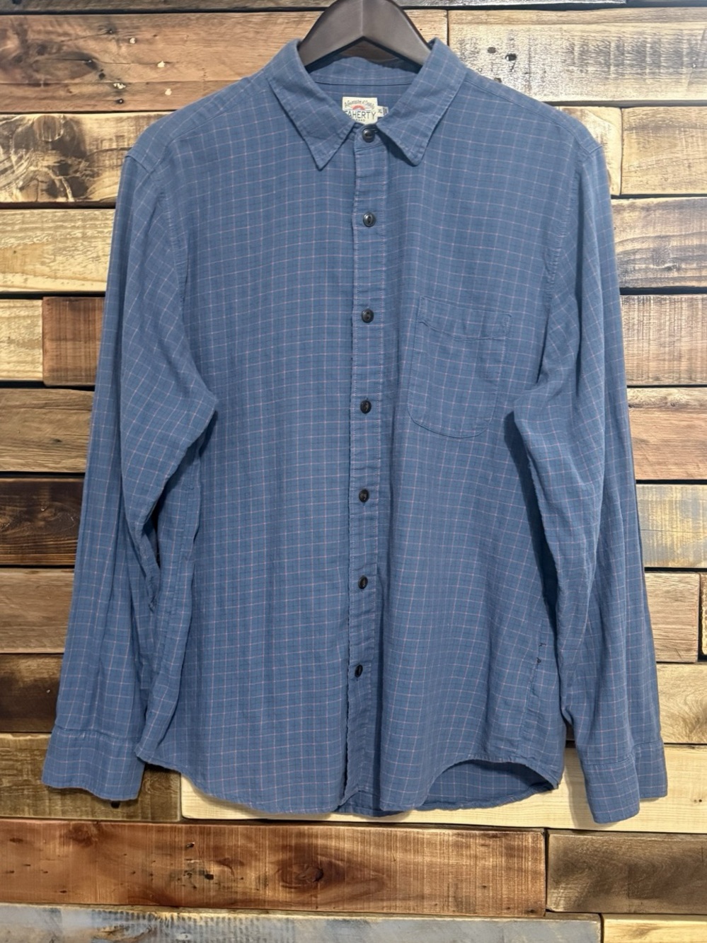 Faherty Men's Stretch Featherweight Flannel Plaid Shirt XL Navy/Pink